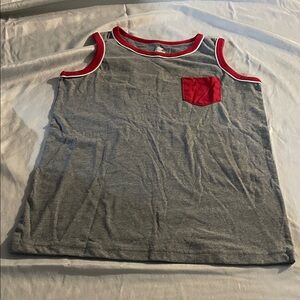 The Children's Place Gray Tank Top with Red Trim and Pocket Accent